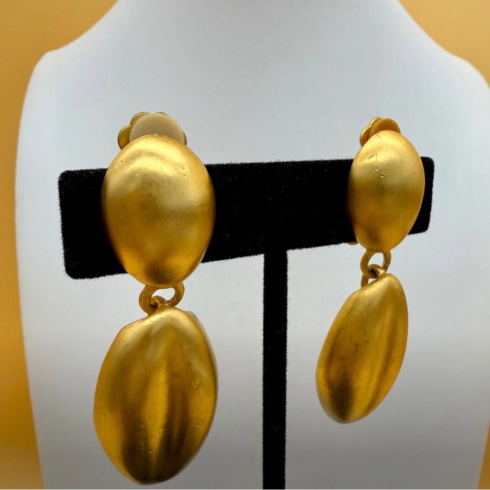 Vintage Anne Klein Gold Double Drop Oval Earrings - Women Jewelry